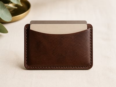 Walnut brown leather card sleeve with neutral cards